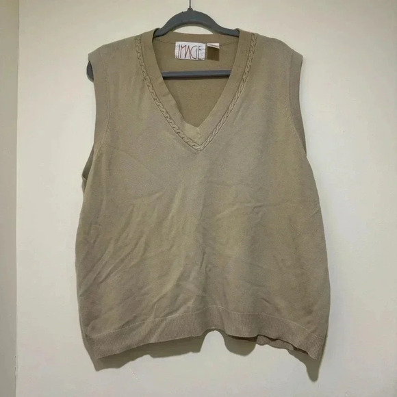 Women’s Vintage Image Brand Tan Colour V-Neck Plus Size Baggy Sweater Vest S: 2X - Picture 1 of 12